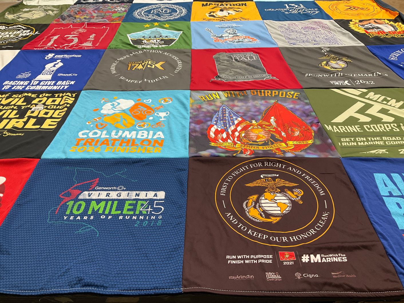 T-shirt quilt with running, triathlons themes by Allen from VA