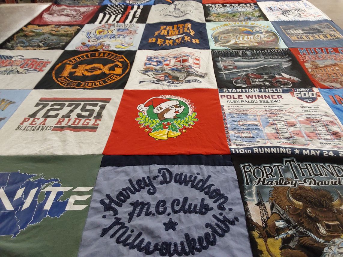 T-shirt quilt with motorcycling, racing themes by Daniel from AR