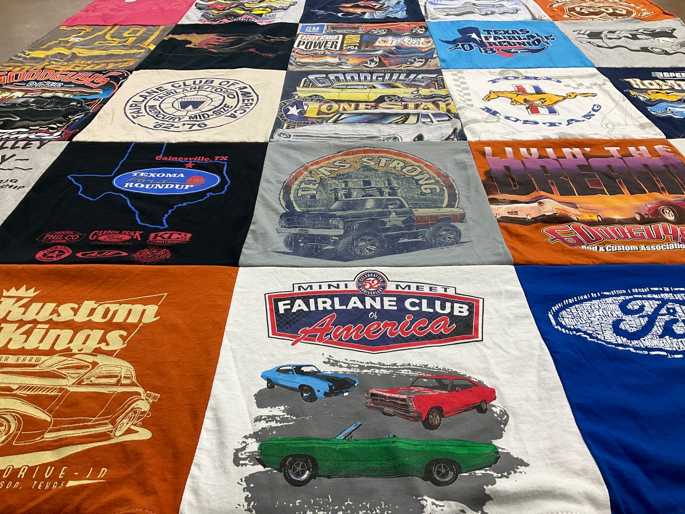 T-shirt quilt with cars, car shows themes by Kristy from TX
