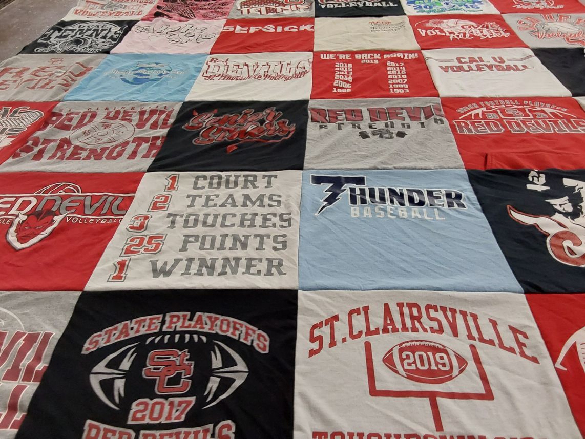 T-shirt quilt featuring red devils, thunder baseball by Robin from OH