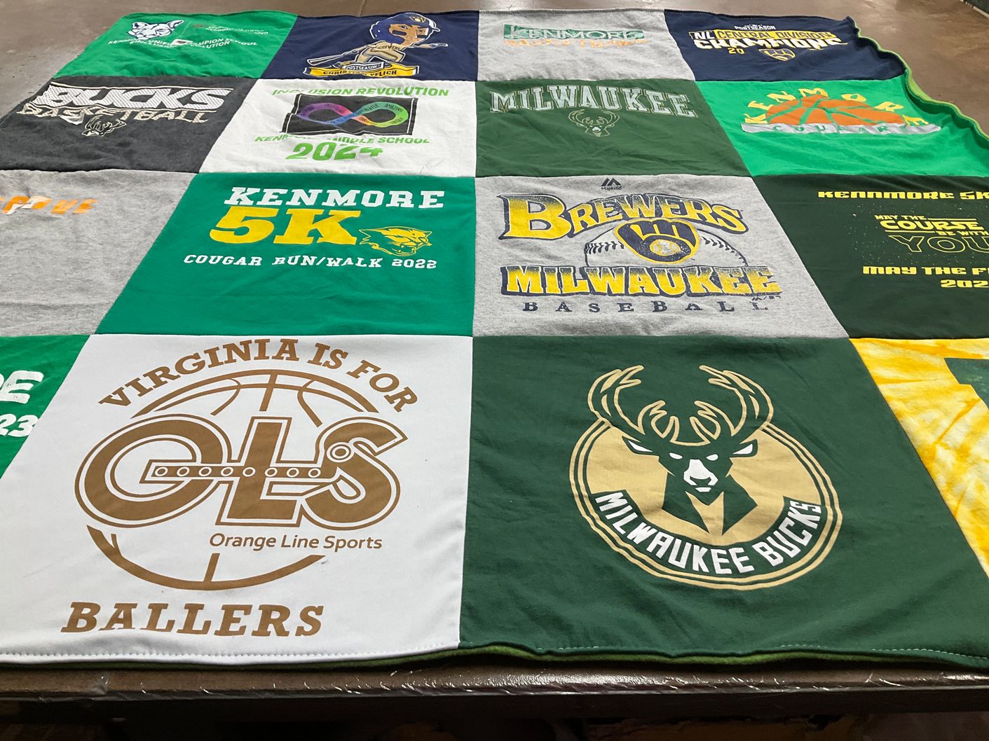 T-shirt quilt featuring milwaukee bucks, milwaukee brewers by Betsy from VA