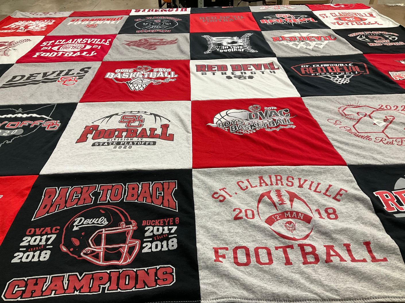 T-shirt quilt featuring st. clairsville football, st. clairsville basketball by Robin from OH