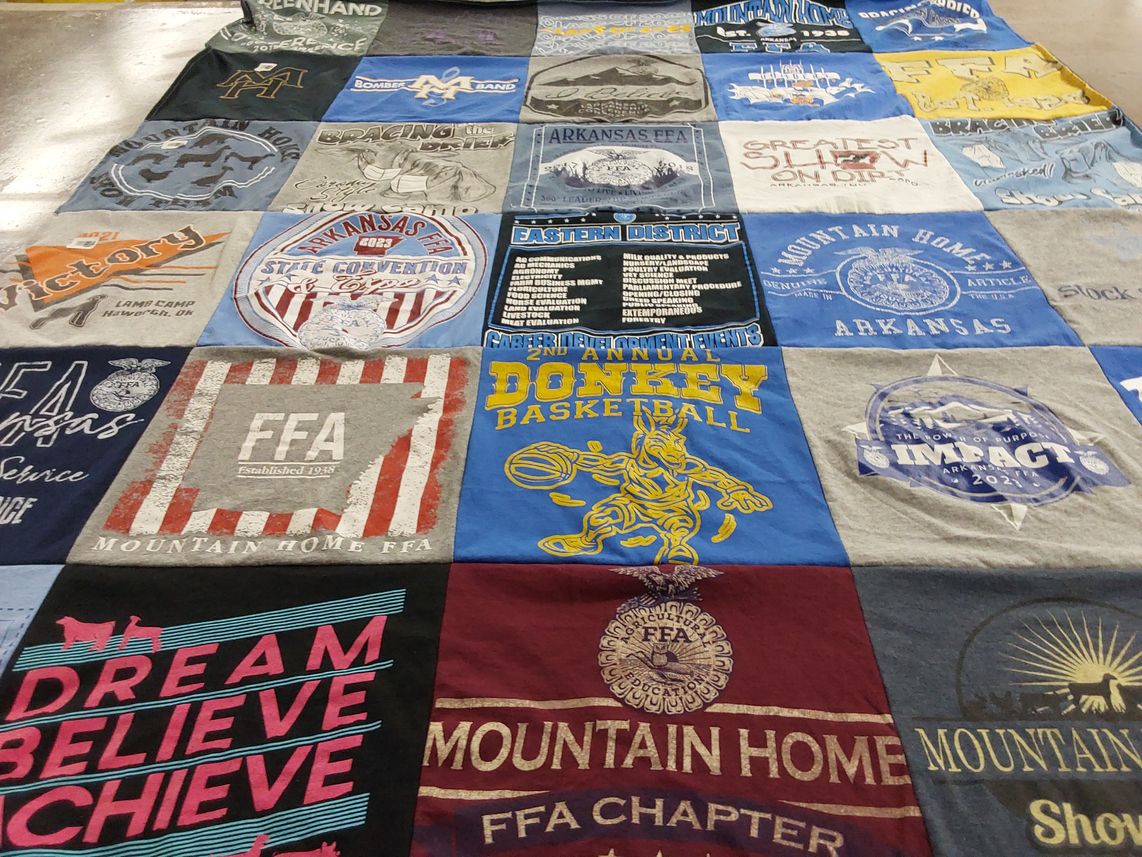 T-shirt quilt from mountain home high school by Jacquie from AR