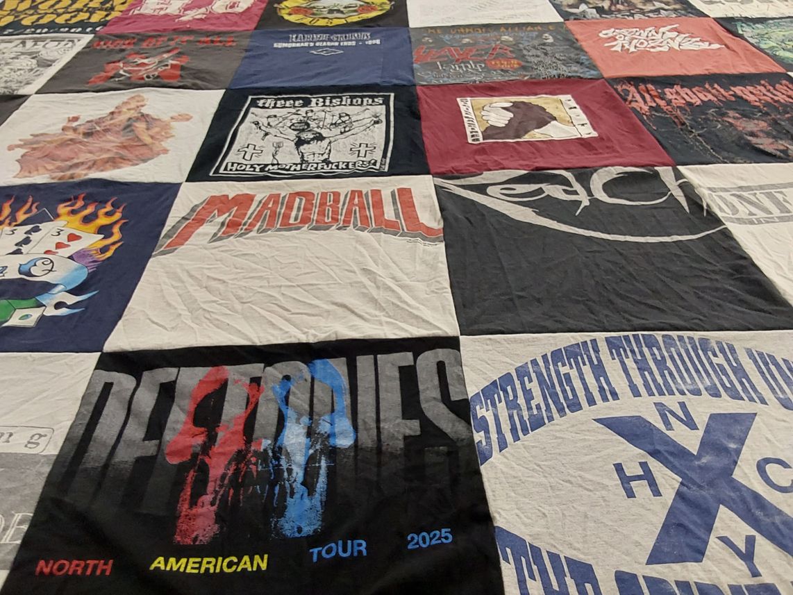 T-shirt quilt with music, punk themes by Richard from NJ