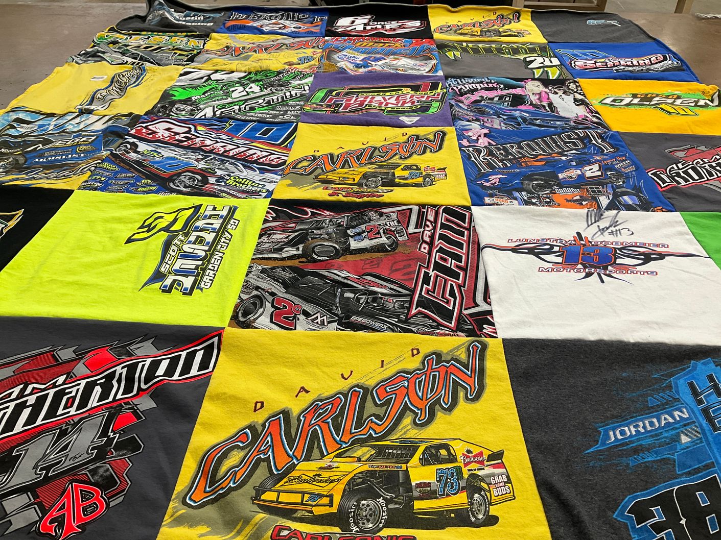 T-shirt quilt with racing, motorsports themes by Wendy from SD