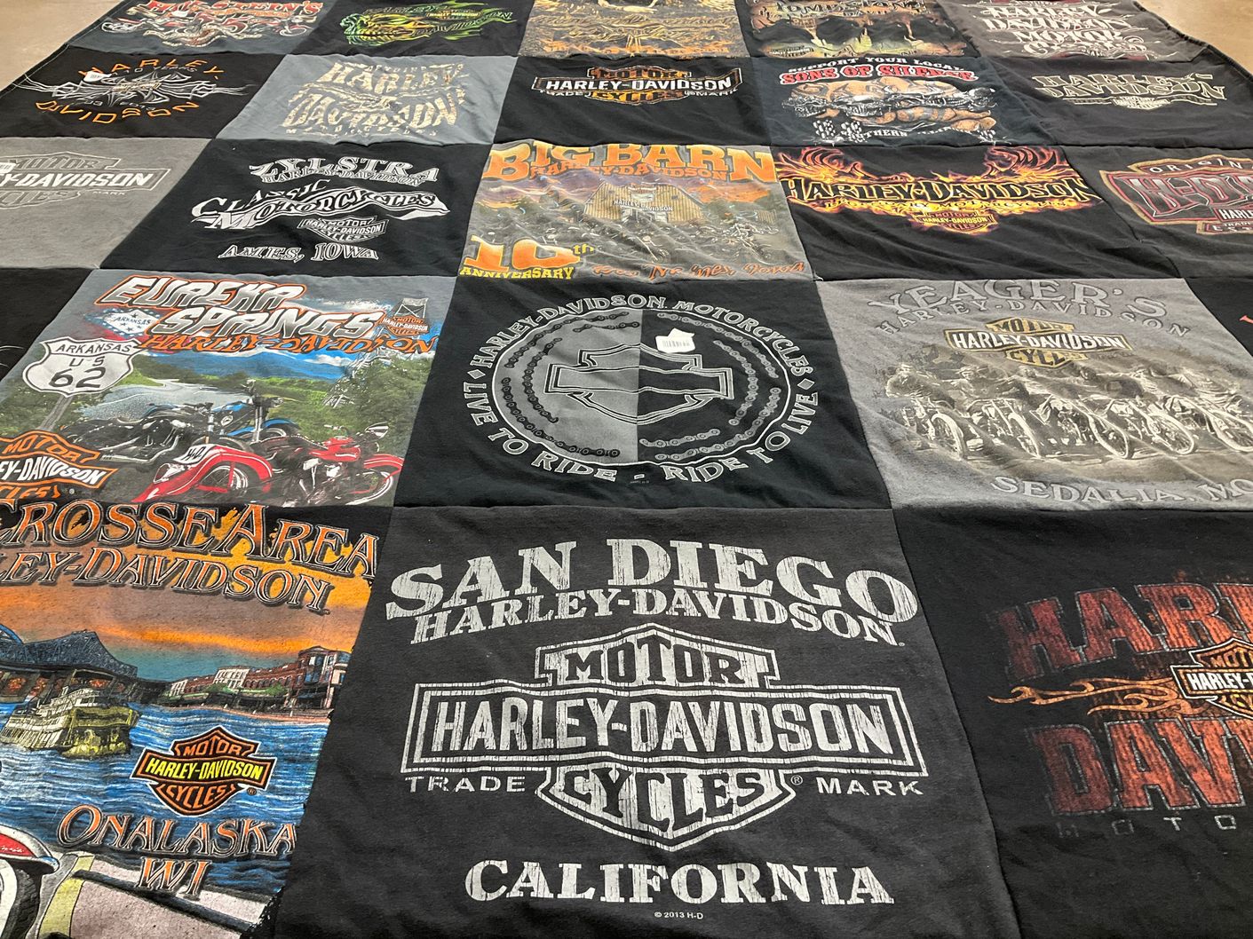 T-shirt quilt with motorcycles, biking themes by Robert from IA