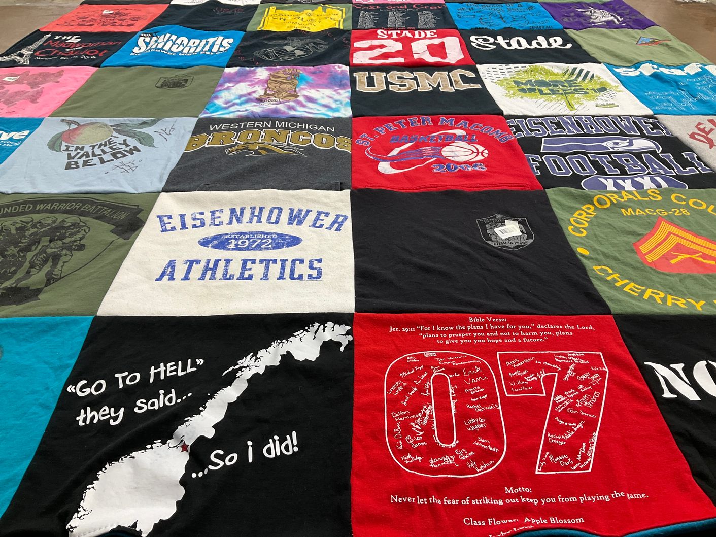 T-shirt quilt featuring western michigan broncos basketball, eisenhower football by Melissa from NC