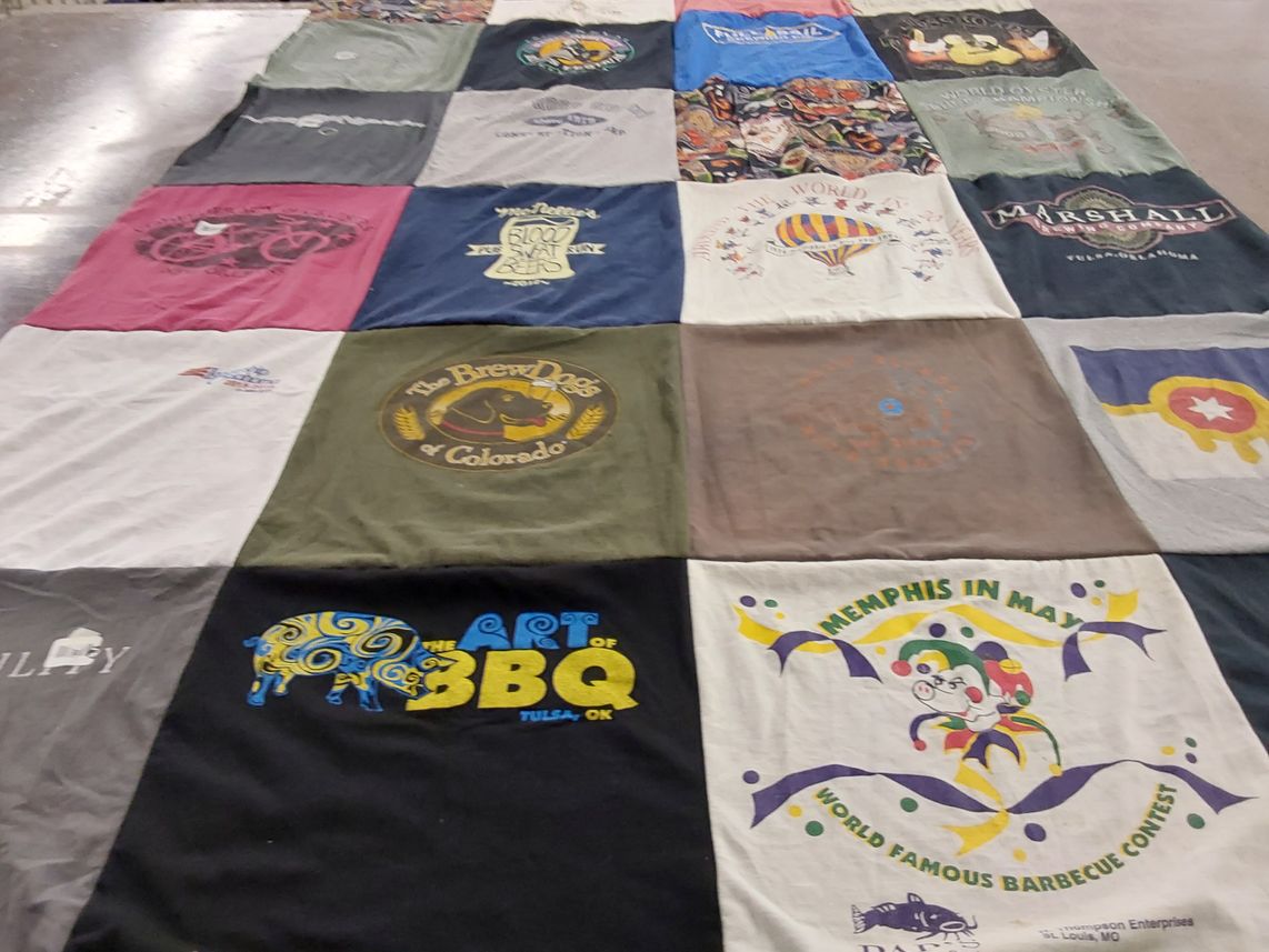 T-shirt quilt with cooking, bbq themes by Michelle from OK