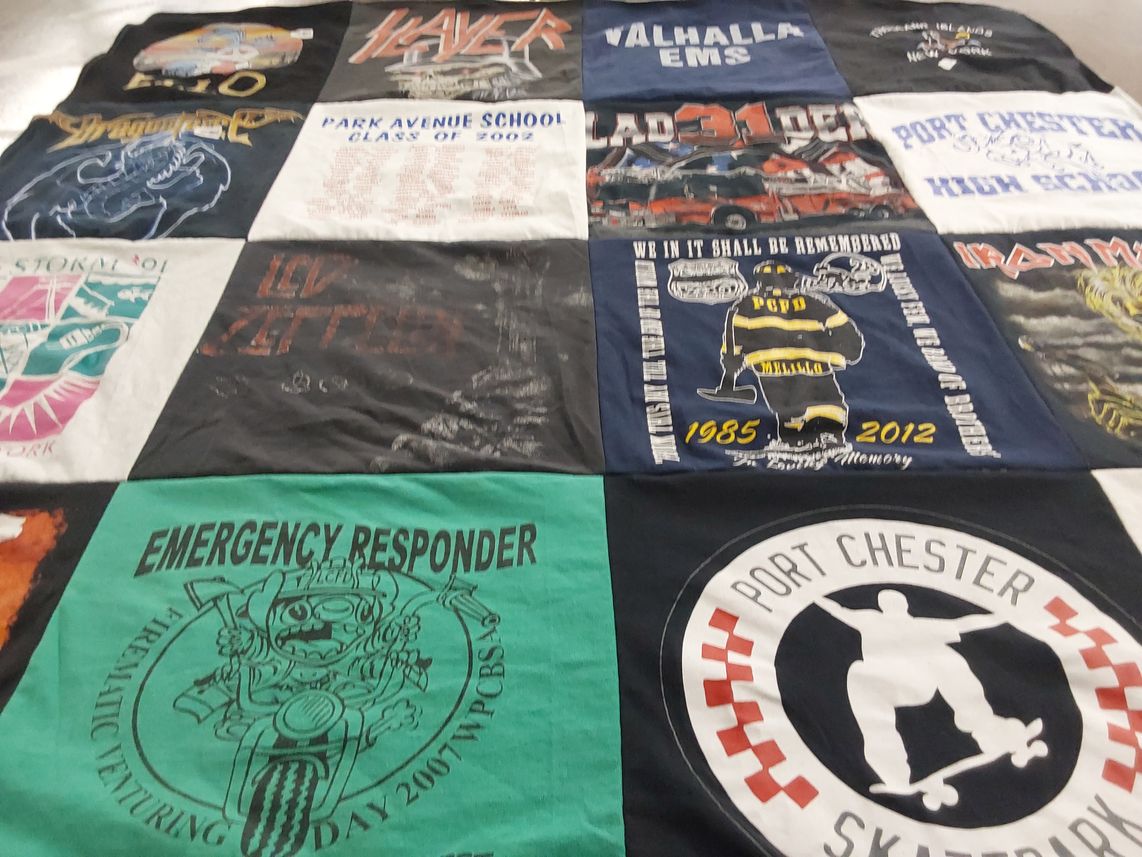 T-shirt quilt from park avenue school, port chester senior high school by Laurie from NY