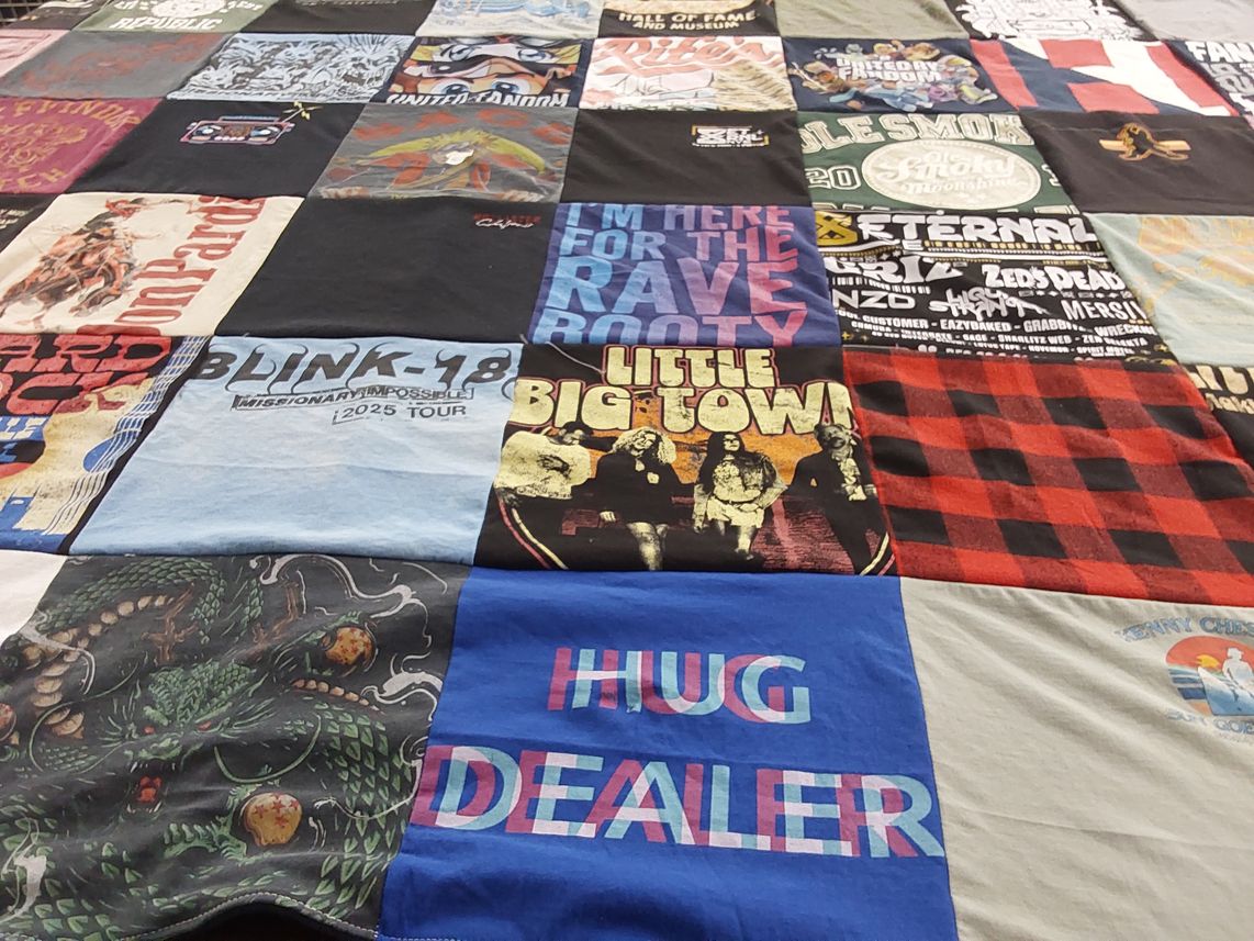 T-shirt quilt with music, bands themes by Drake from FL