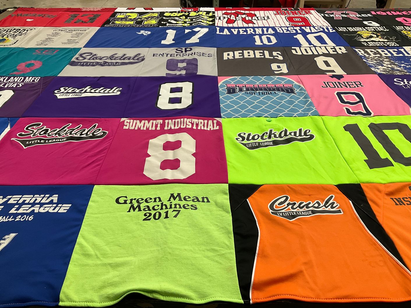 T-shirt quilt featuring stockdale little league, joiner by Casey from TX