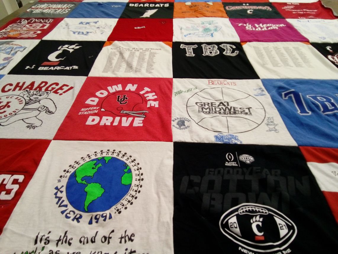 T-shirt quilt featuring university of cincinnati bearcats, xavier university by Valerie from OH