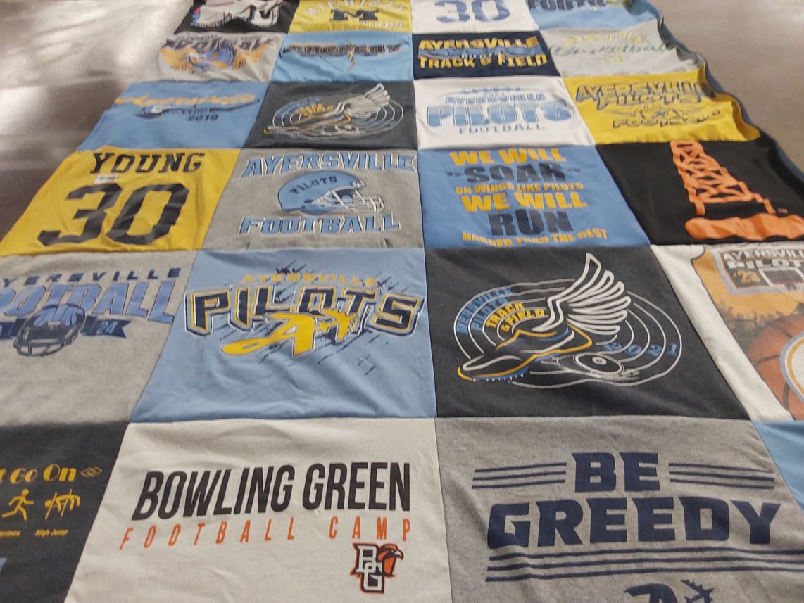 T-shirt quilt featuring ayerville piloots football, ayerville track and field by Debbie from OH