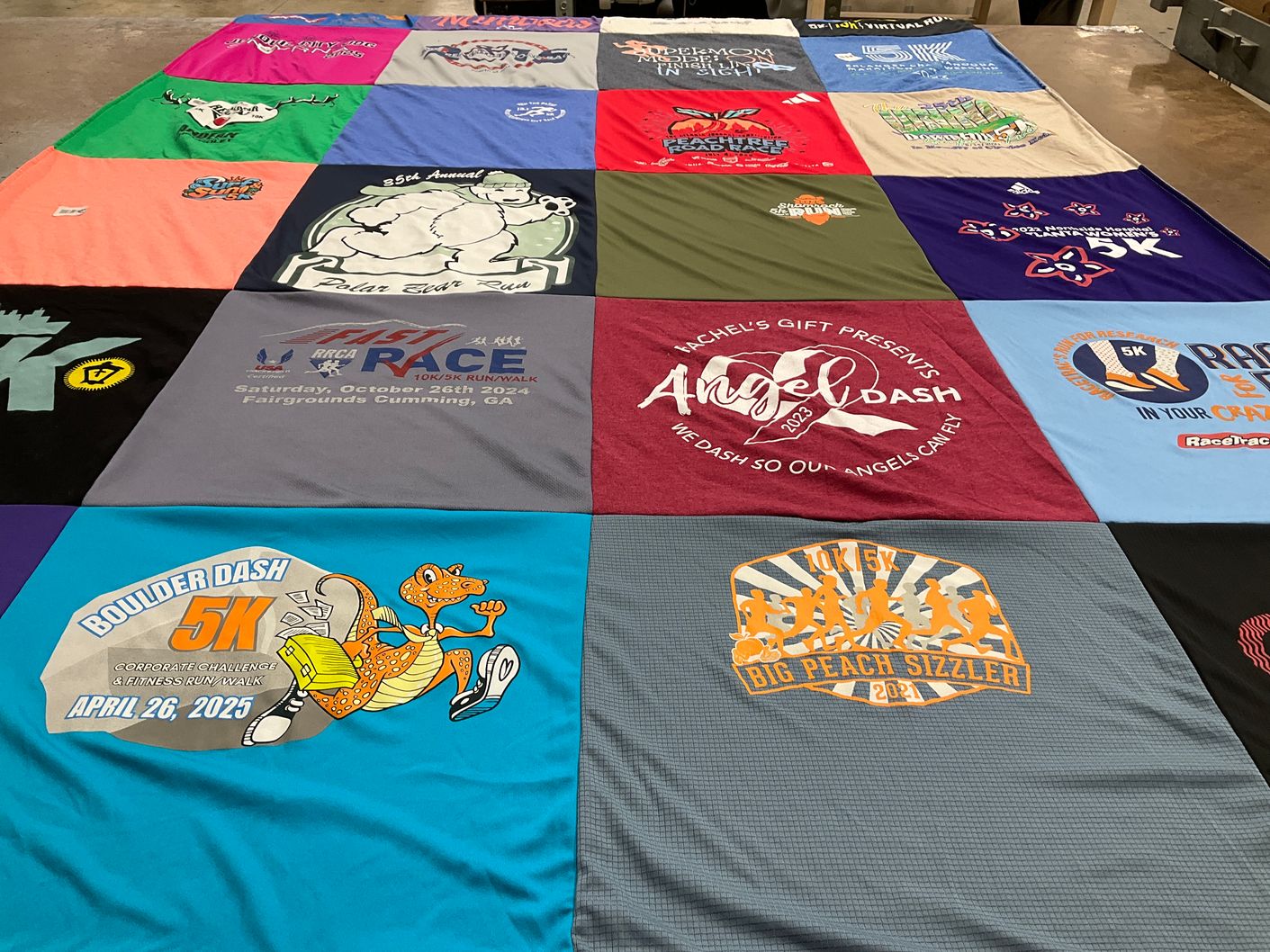 T-shirt quilt with running, fitness themes by Denise from GA