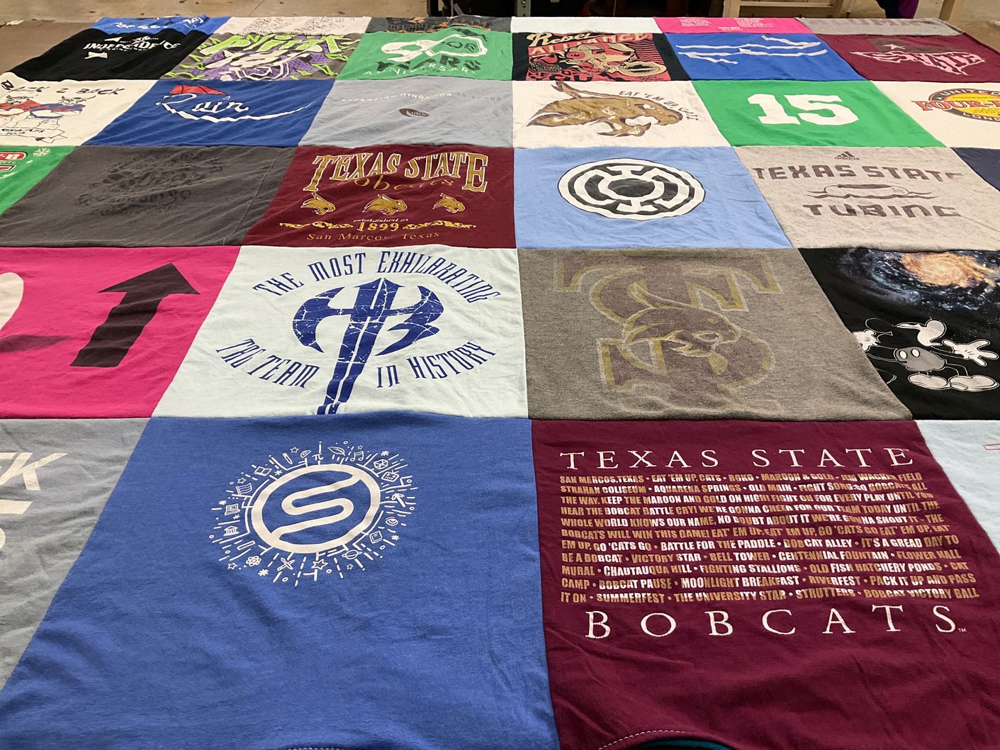 T-shirt quilt featuring texas state university bobcats by Meghan from TX