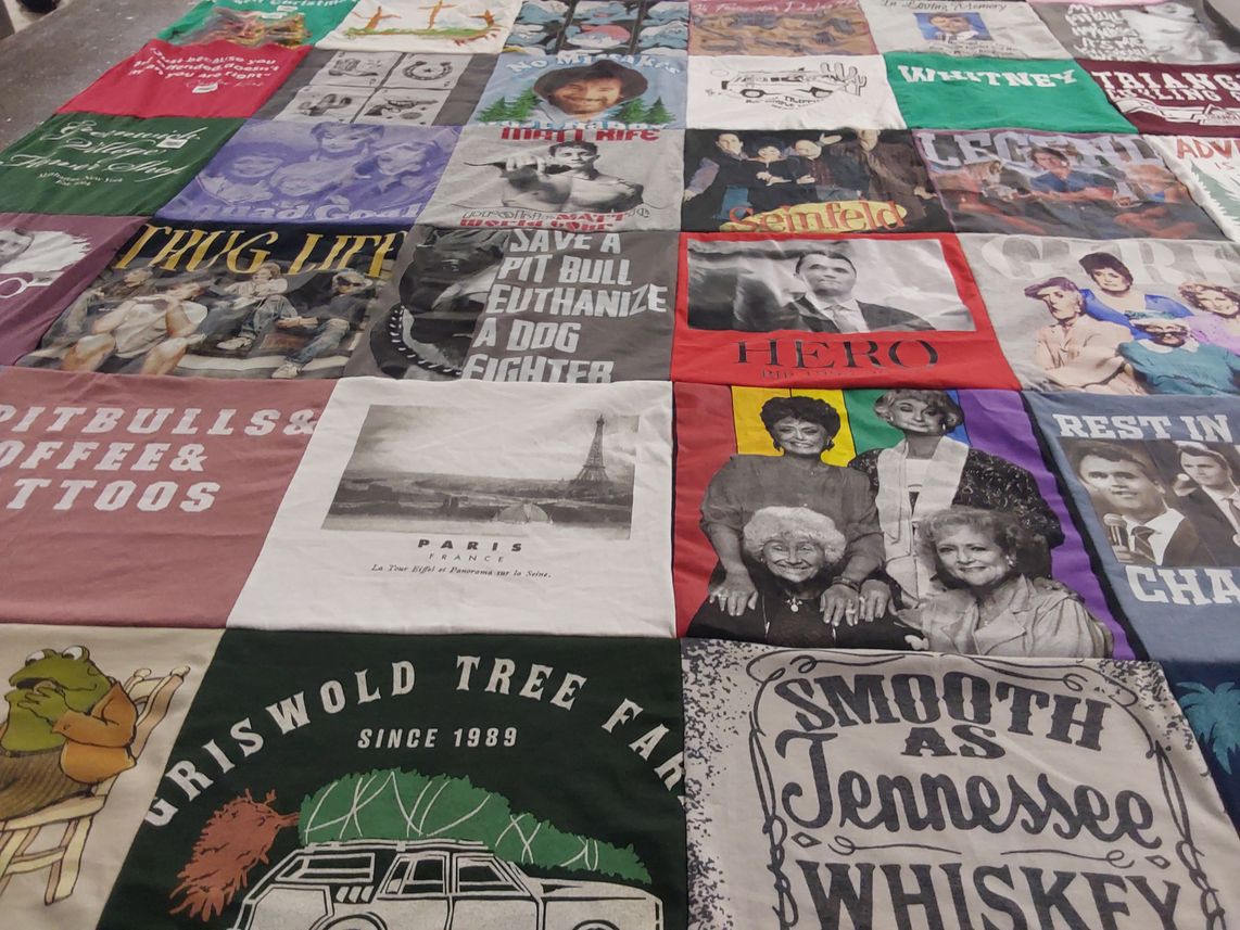 T-shirt quilt with coffee, tattoos themes by RENEE from NC