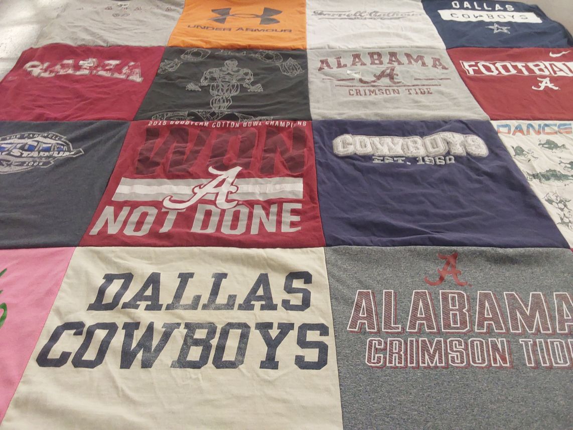 T-shirt quilt featuring alabama crimson tide, dallas cowboys by Carmen from MS