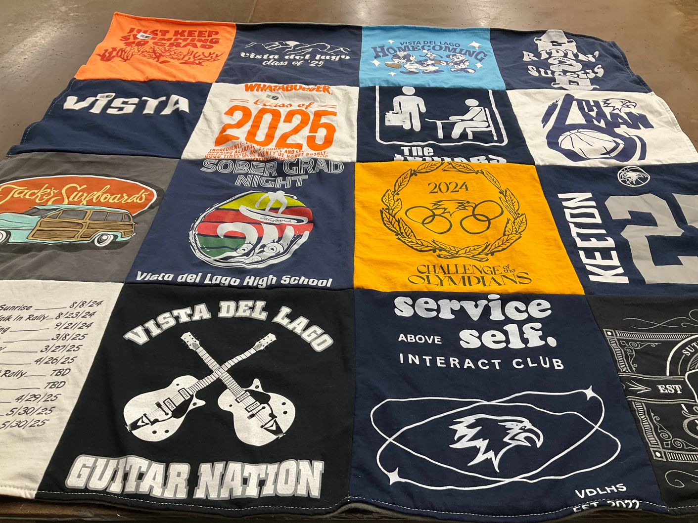 T-shirt quilt from vista del lago high school by Julie from CA