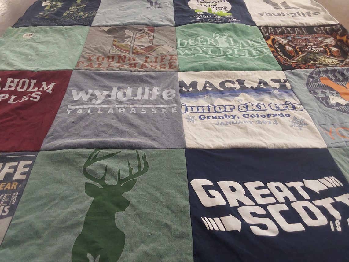 T-shirt quilt with outdoors, youth organizations themes by Lilly from FL