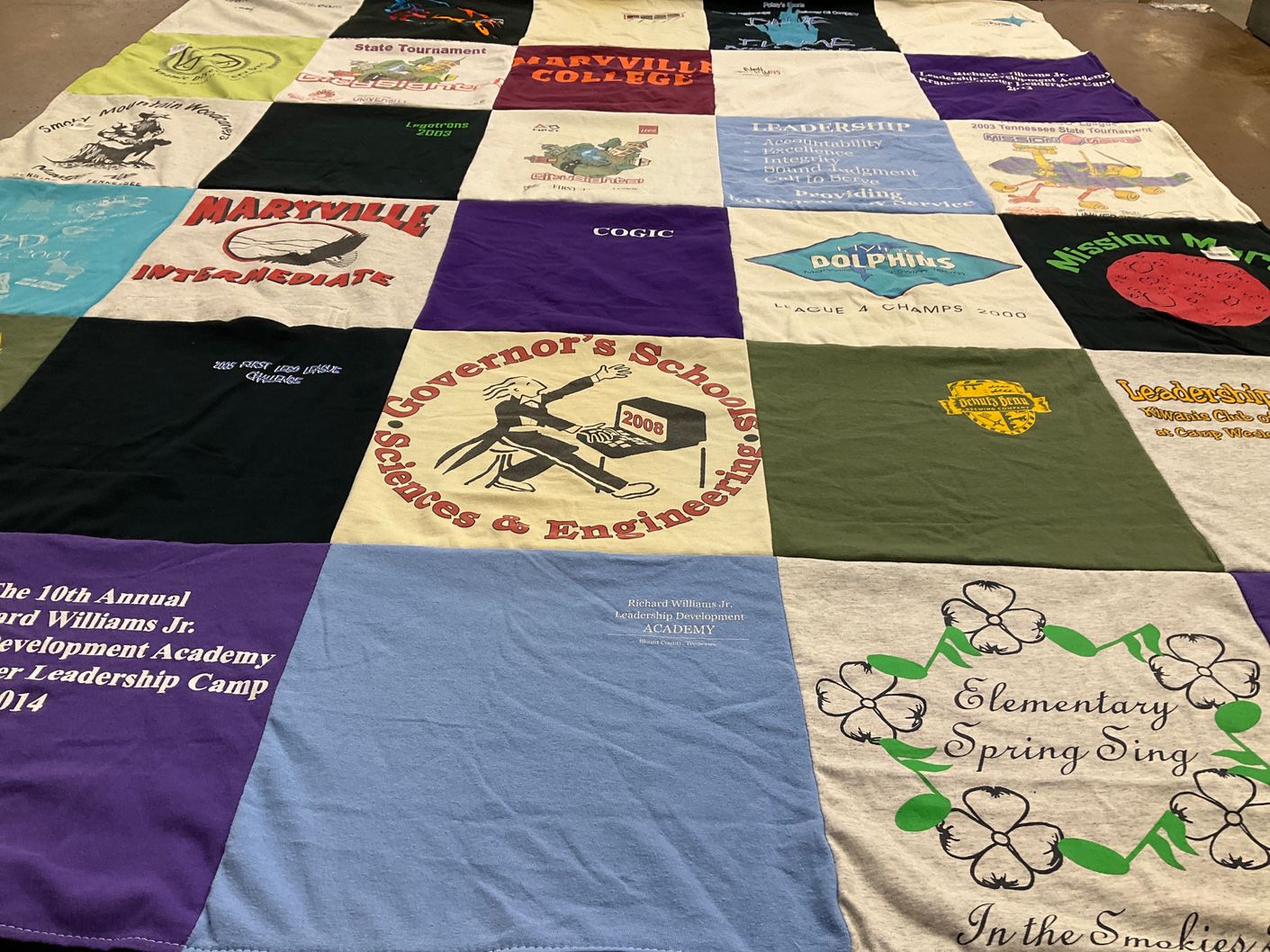 T-shirt quilt featuring dolphins by Nell from TN