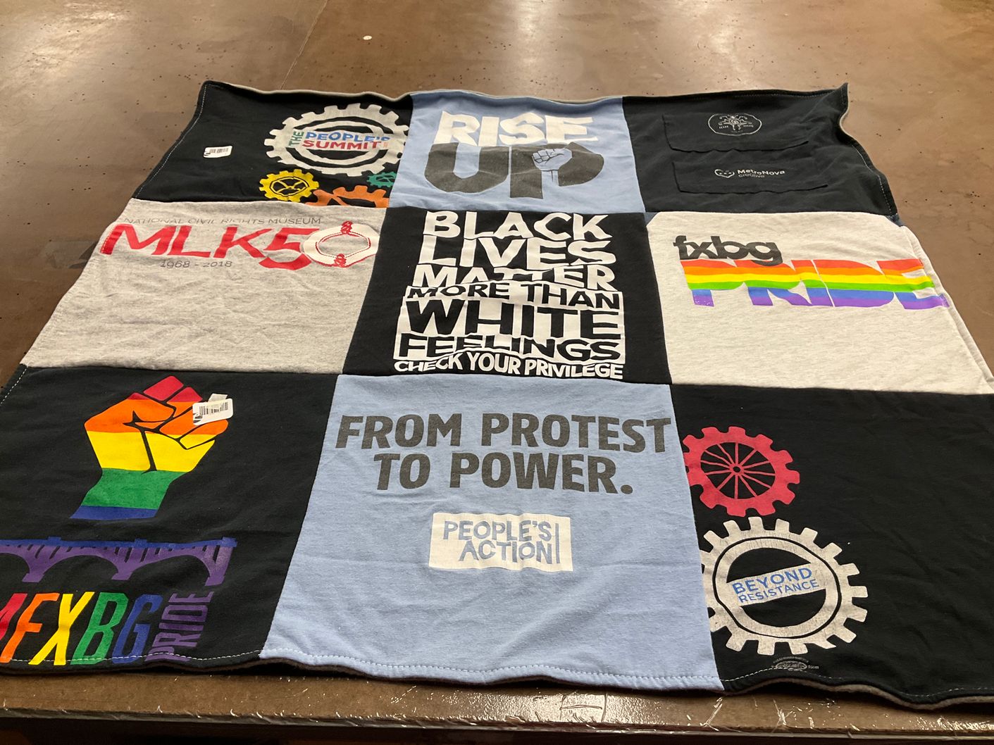 T-shirt quilt with social justice, civil rights themes by Nell from TN