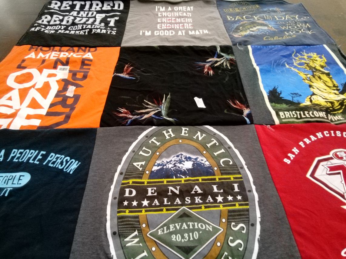 T-shirt quilt with engineering, math themes by Brenda from CA