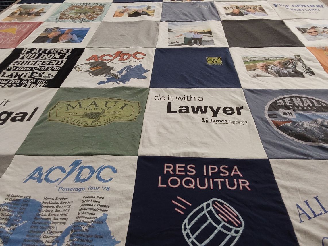 T-shirt quilt with travel, music themes by Steve from KY