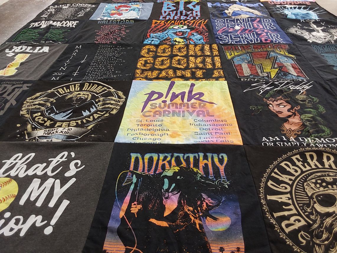 T-shirt quilt with music, rock festivals themes by crystal from VA
