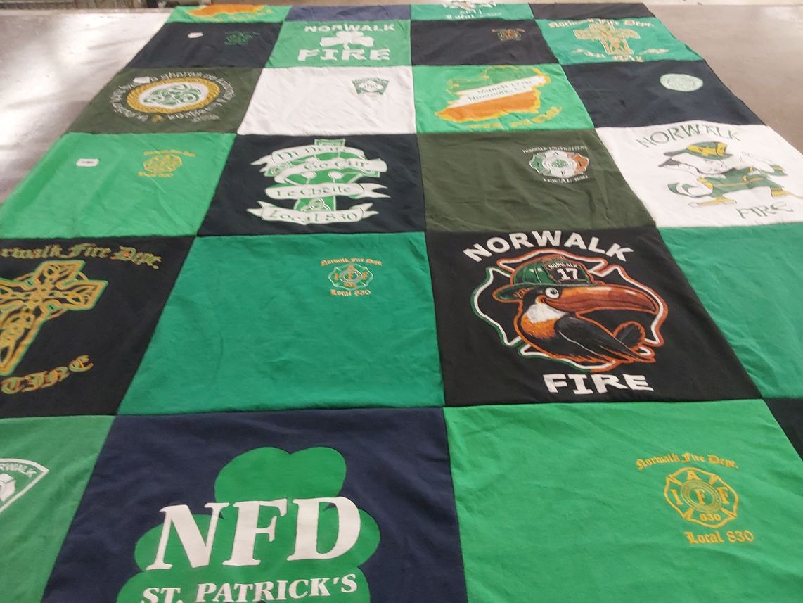 T-shirt quilt with firefighting, community service themes by Read from CT
