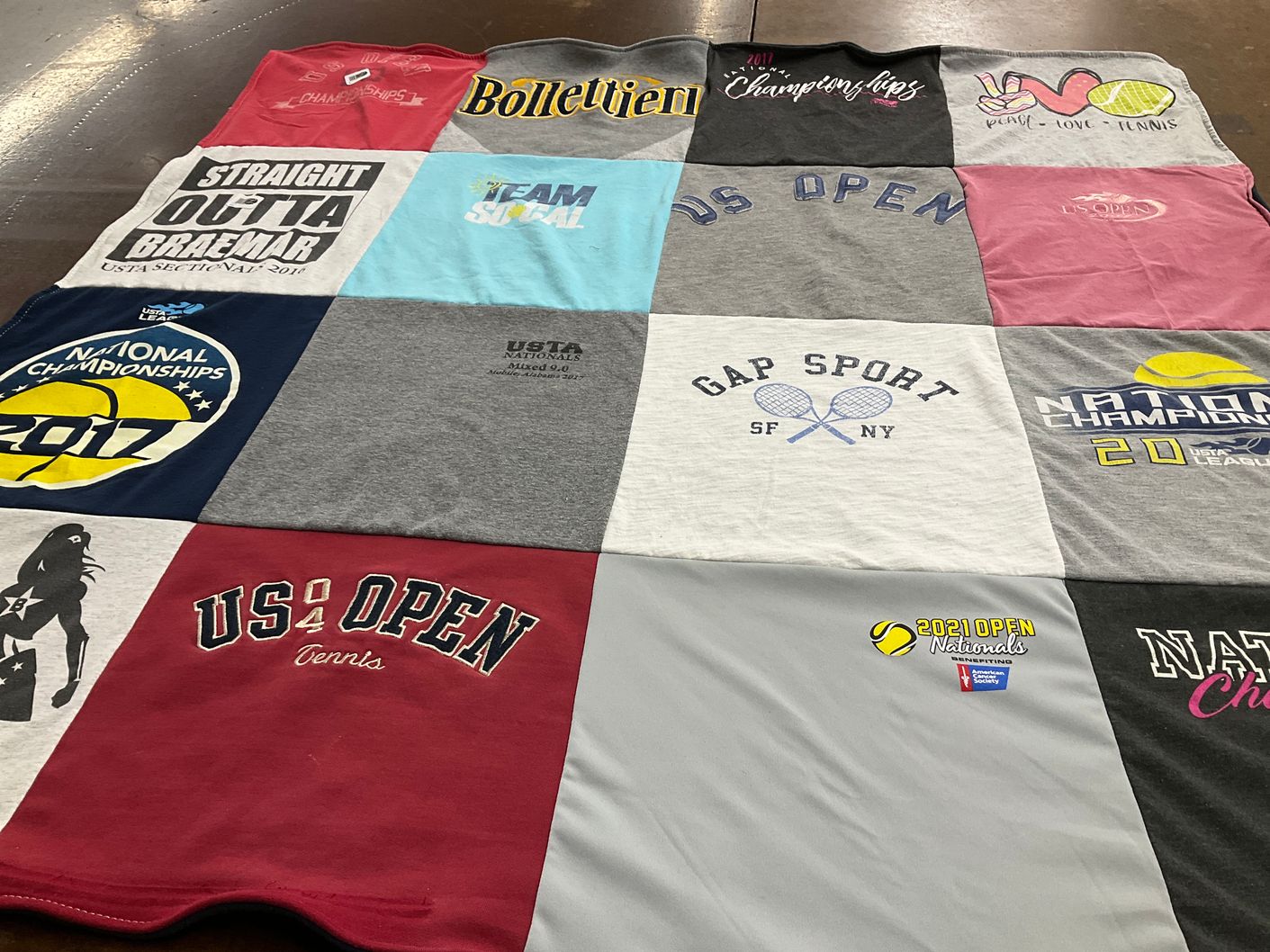 T-shirt quilt with tennis, sports themes by Leticia from CA
