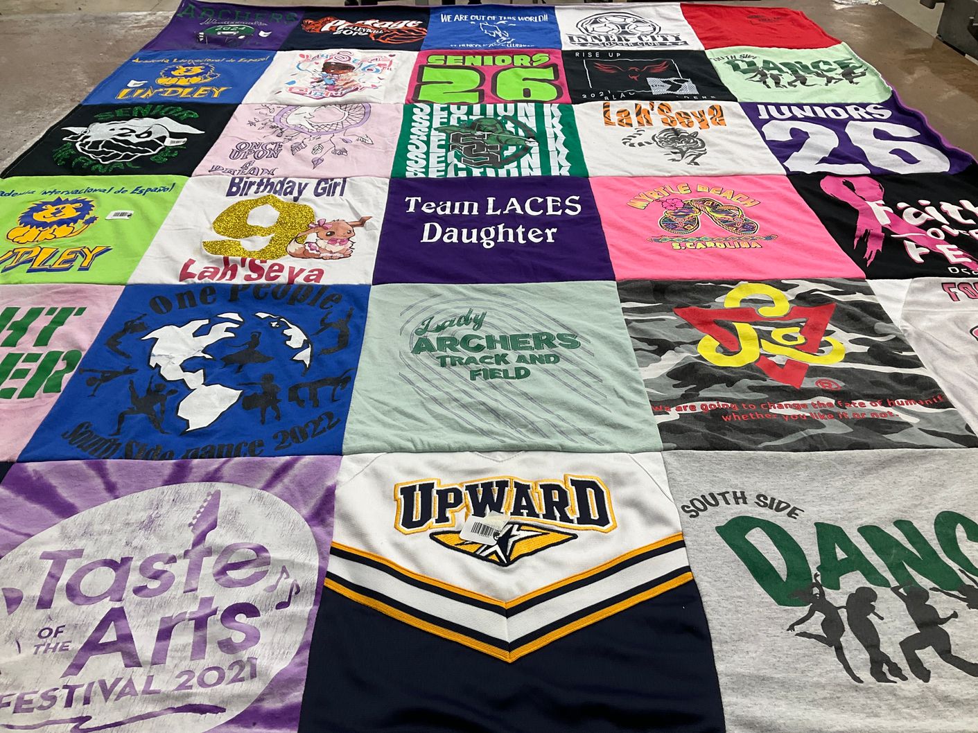 T-shirt quilt with dancing, birthday celebrations themes by Ayesha from IN