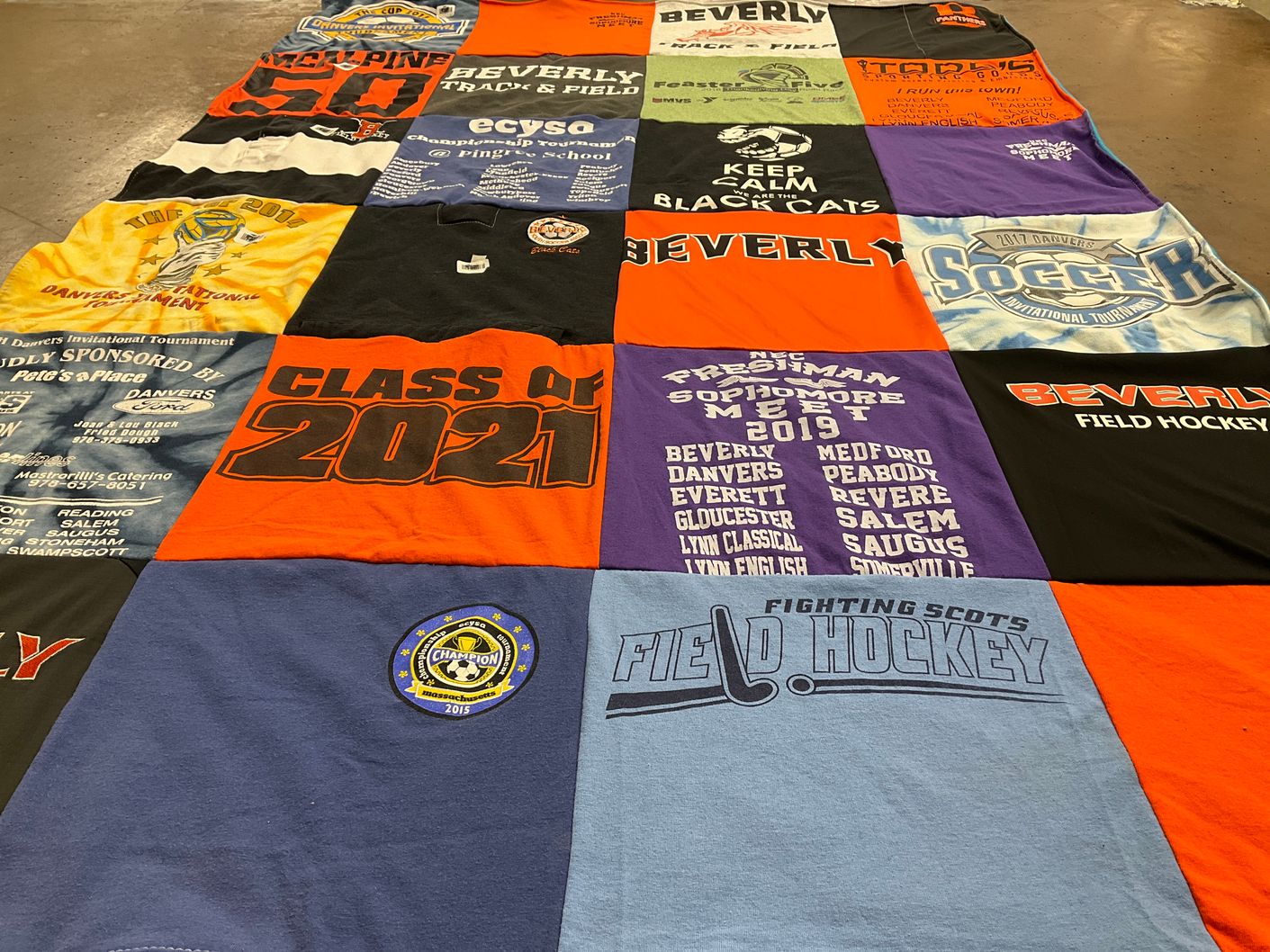 T-shirt quilt featuring beverly high school soccer team, beverly field hockey team by Rachel from MA