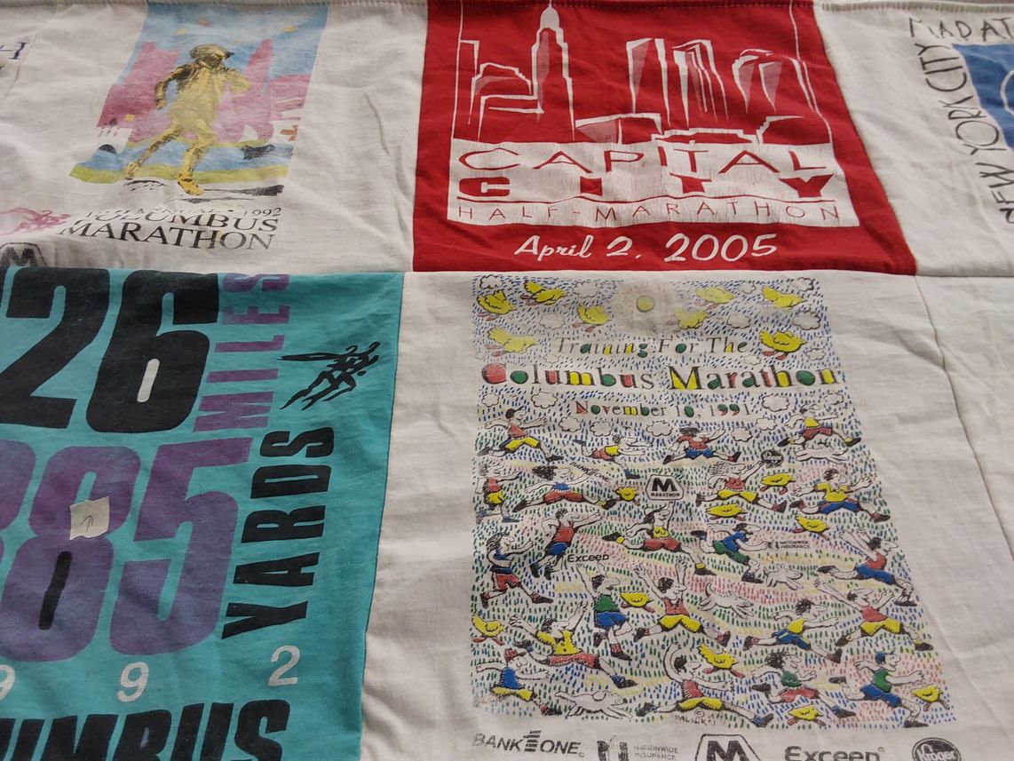 T-shirt quilt with running, marathons themes by Maddie from SC