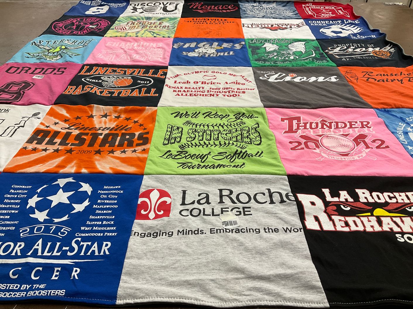 T-shirt quilt featuring linesville allstars, la roche redhawks by Nichole from PA
