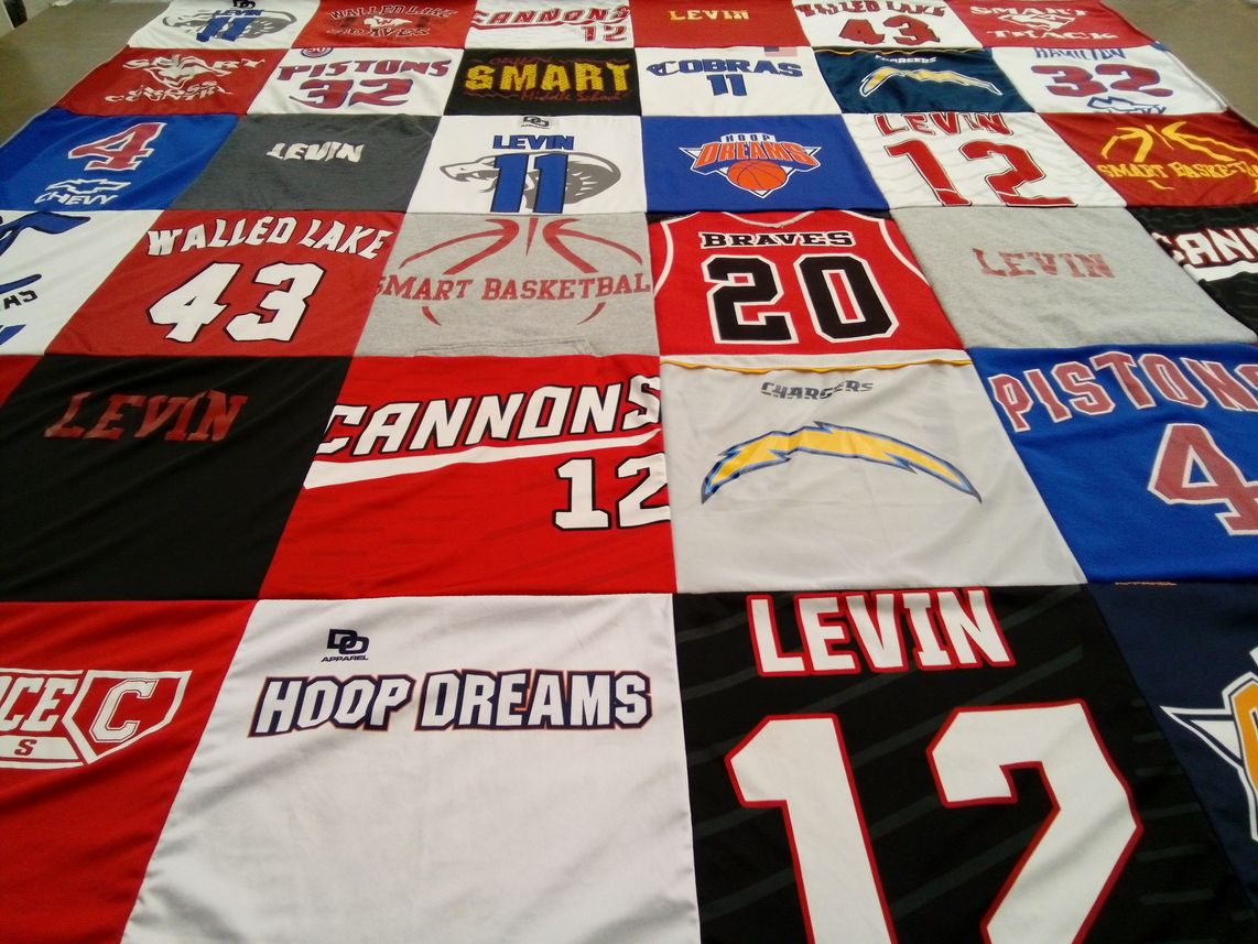 T-shirt quilt featuring pistons, chargers by Melissa from MI