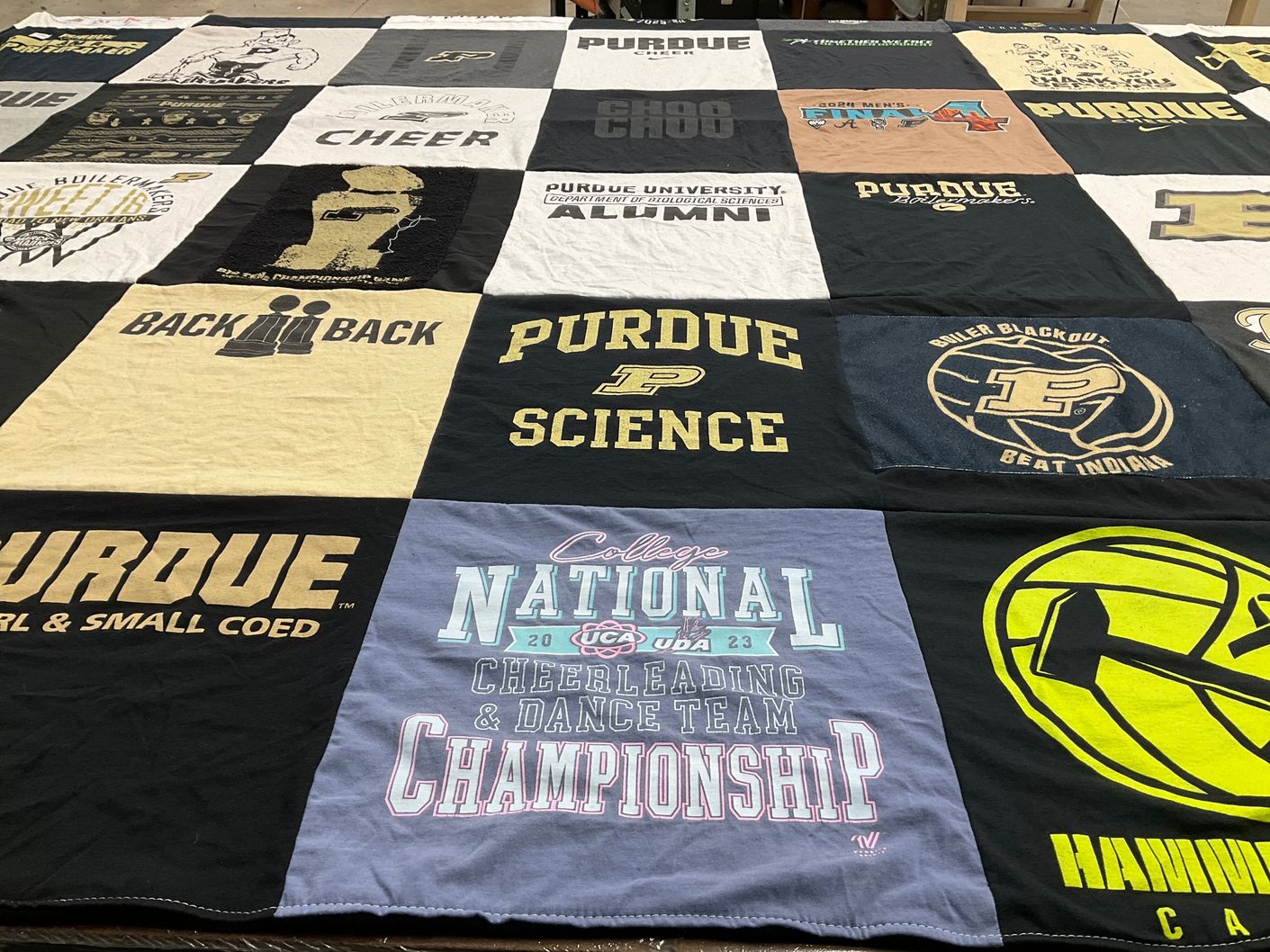 T-shirt quilt from purdue university by Lacee from IN