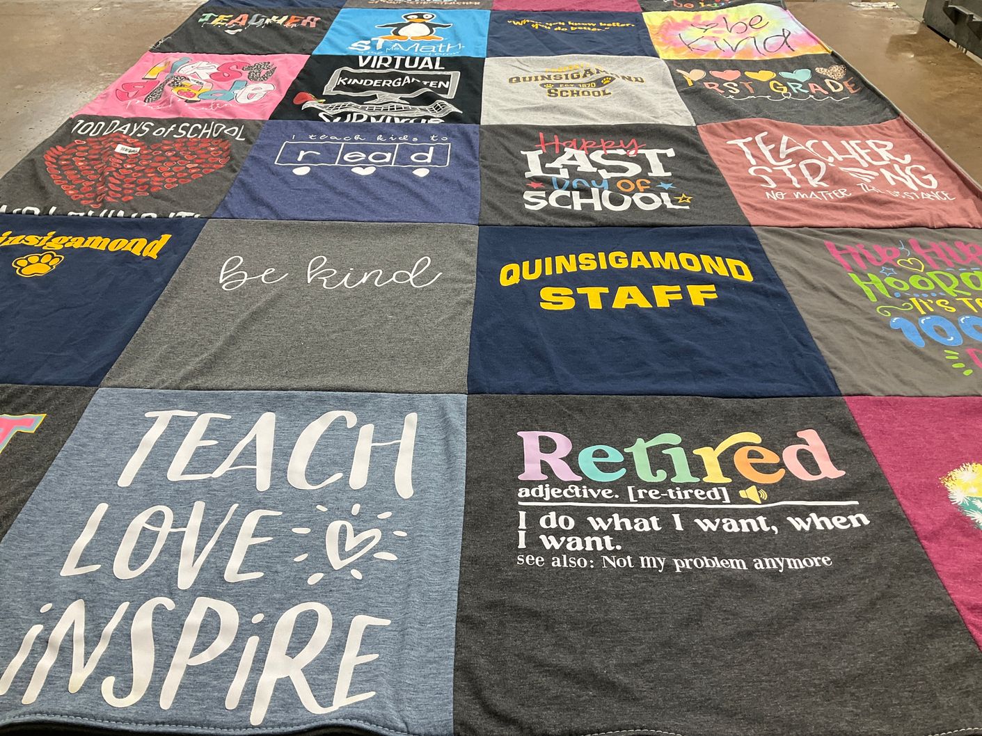 T-shirt quilt from quinsigamond community college by Kelley from MA
