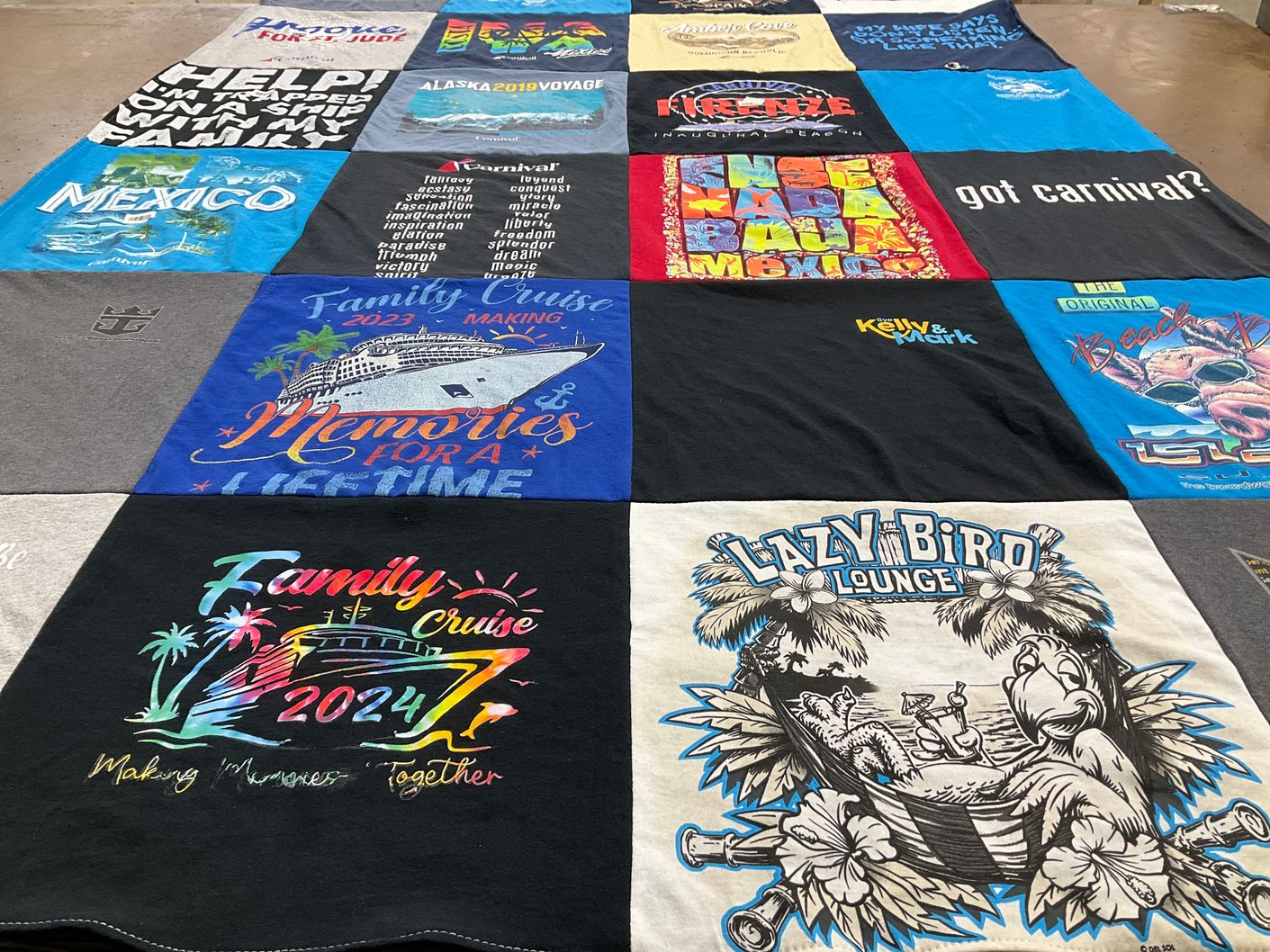 T-shirt quilt with cruising, travel themes by Suzanne from OR