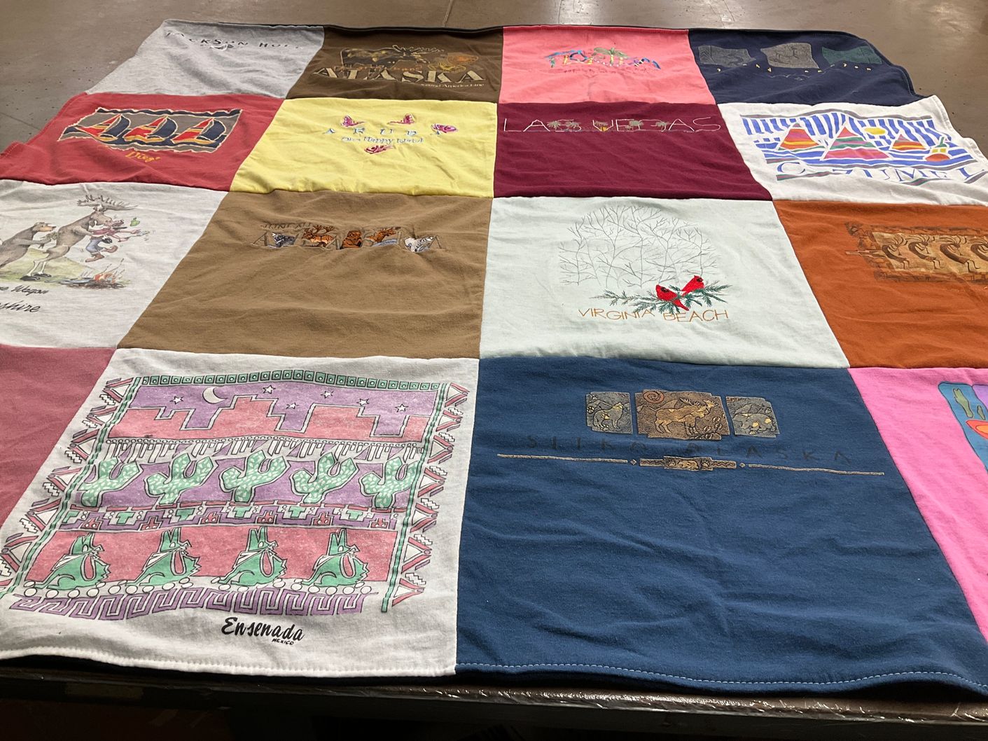 T-shirt quilt with travel, tourism themes by Elizabeth from AR