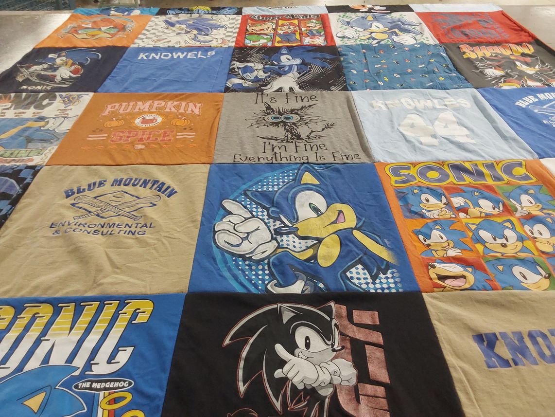 T-shirt quilt with video games, cartoons themes by paula from WA