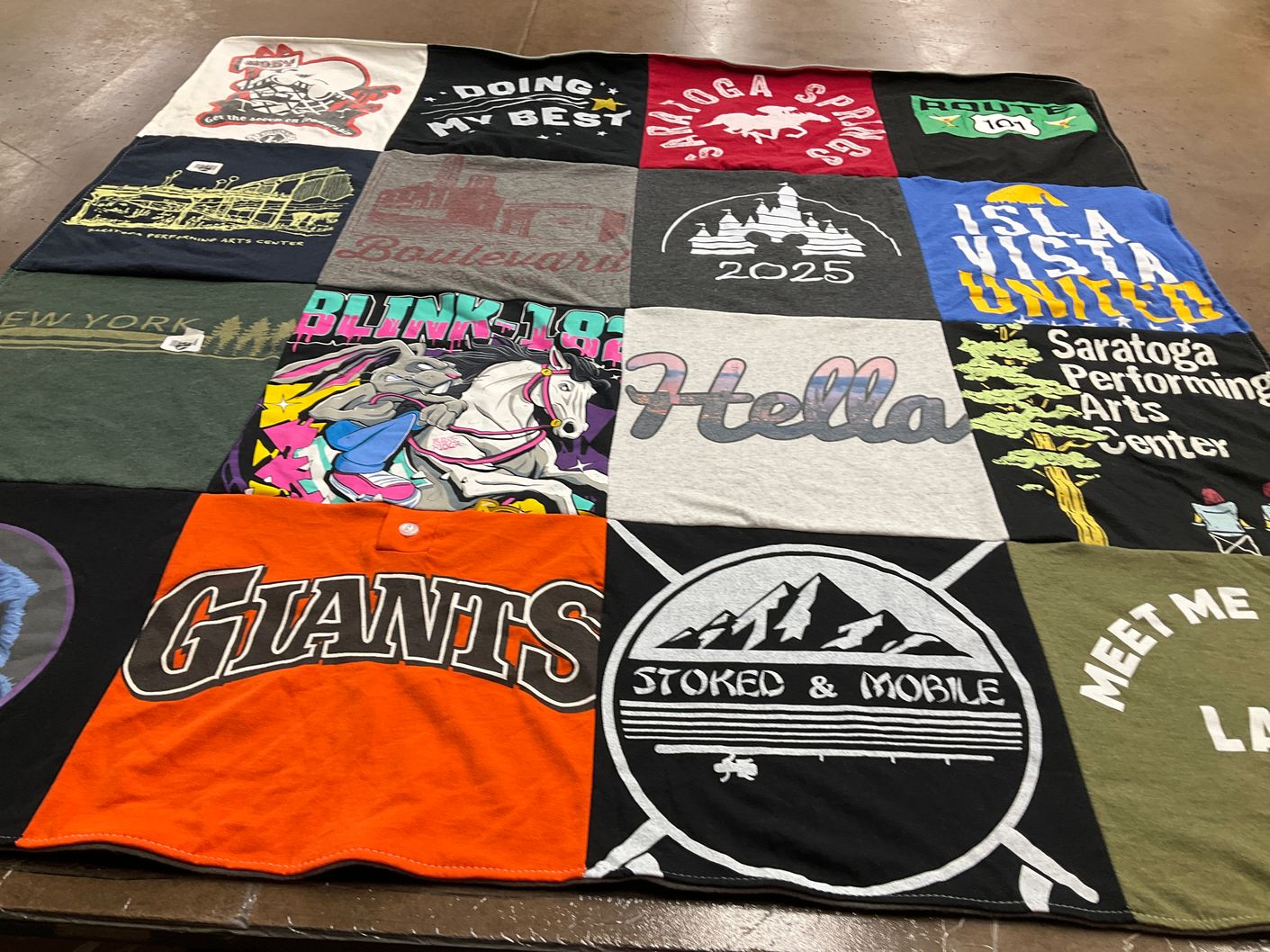 T-shirt quilt featuring giants by Grant from NY