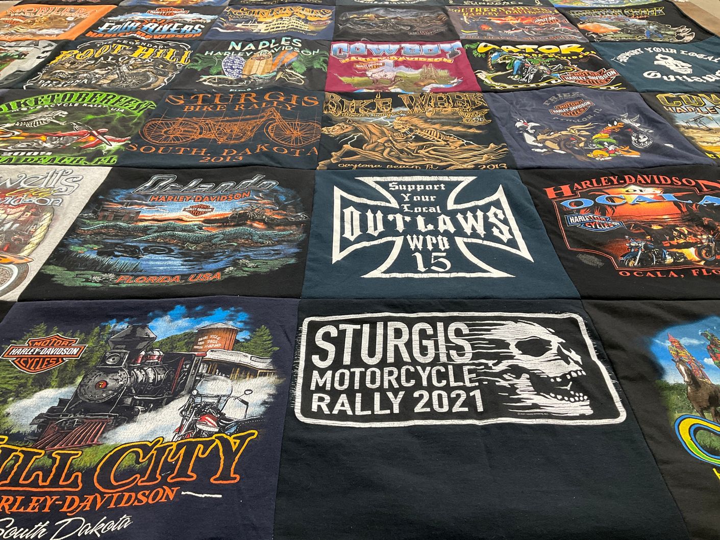 T-shirt quilt with motorcycles, biking themes by POLLY from FL