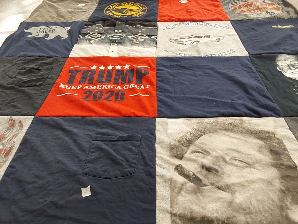 T-shirt quilt with politics, automobiles themes by Alain from CT