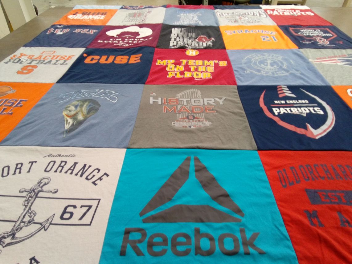 T-shirt quilt featuring syracuse orange football, new england patriots by Jeff from NY