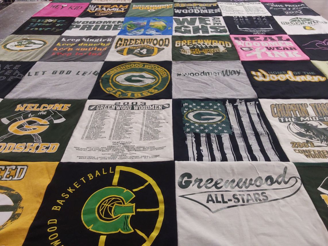 T-shirt quilt featuring greenwood woodmen basketball by Shelly from IN