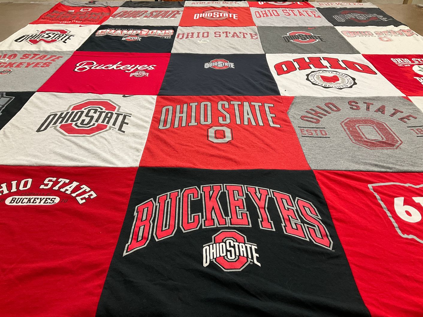 T-shirt quilt featuring ohio state buckeyes by Heather from OH