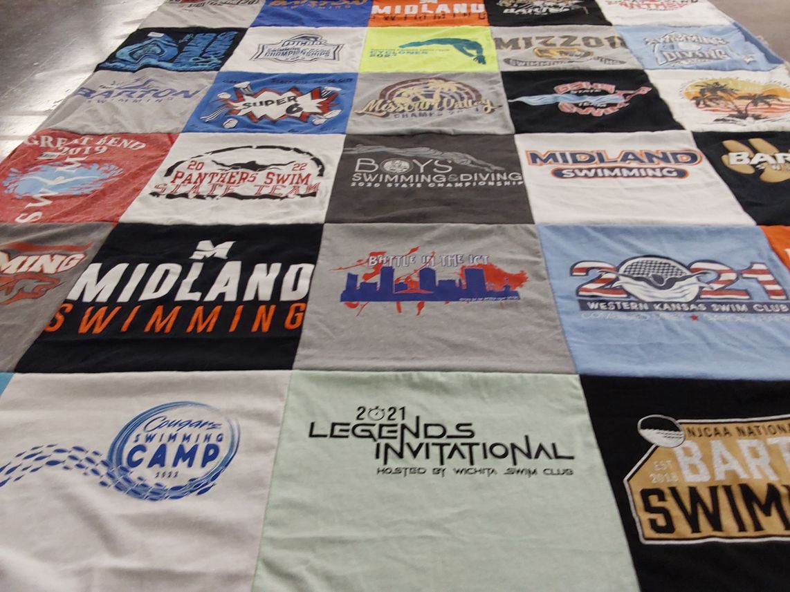 T-shirt quilt featuring panthers swim team by Carrie from KS