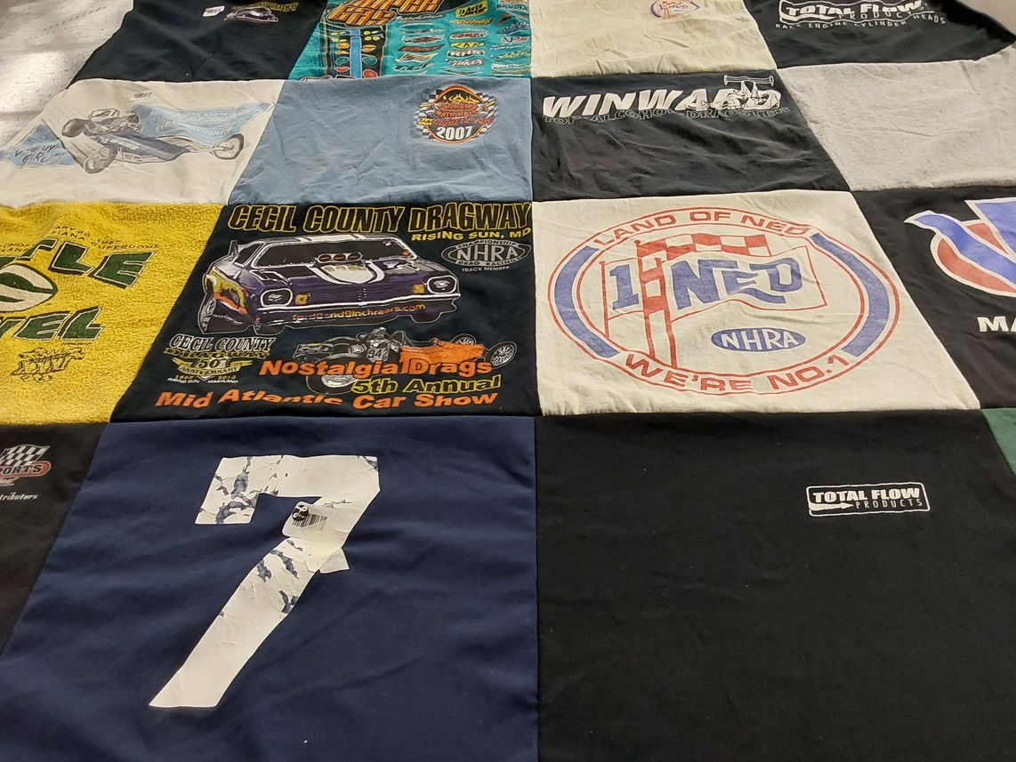 T-shirt quilt with drag racing themes by Kellie  from DE