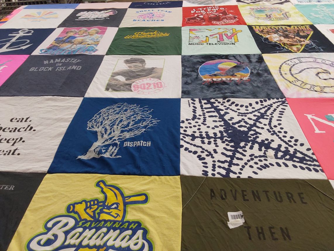 T-shirt quilt with travel, beach life themes by Jaime-Lyn from MA