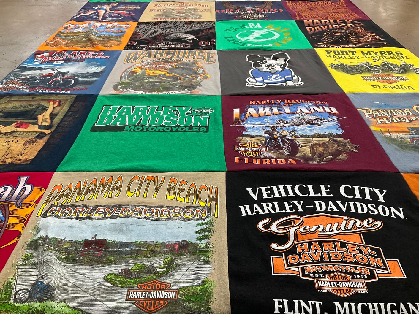 T-shirt quilt with motorcycles, biking themes by Lisa from FL